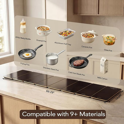 Electric Warming Tray for Buffet Party - 8 Panels Electric Glass Top Heating Plate, 8 Level Temp Control Easy Clean Surface Overheat Protection and Timer: for Busy Hosts Party Dinners and Holiday Meal