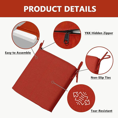 Goodgoods 18.5 x 18.5 Outdoor Chair Cushions Set of 4, Fade-Resistant & Water-Resistant Patio Seat Cushion Pads with Ties, 30D High-Resilience Foam for Dining Room Kitchen Chairs, Quarry Red