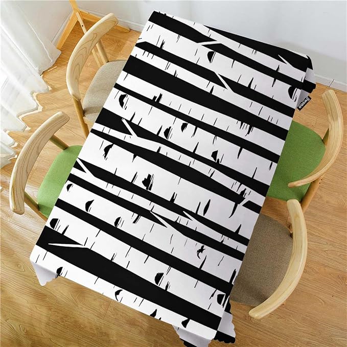 Swono Tablecloth 52"X70" Birch Trees, Black and White Birch Forest Rectangle Table Cover Anti-Oil Tablecloth for Dining Tables, Parties, Wedding and Banquet Decoration
