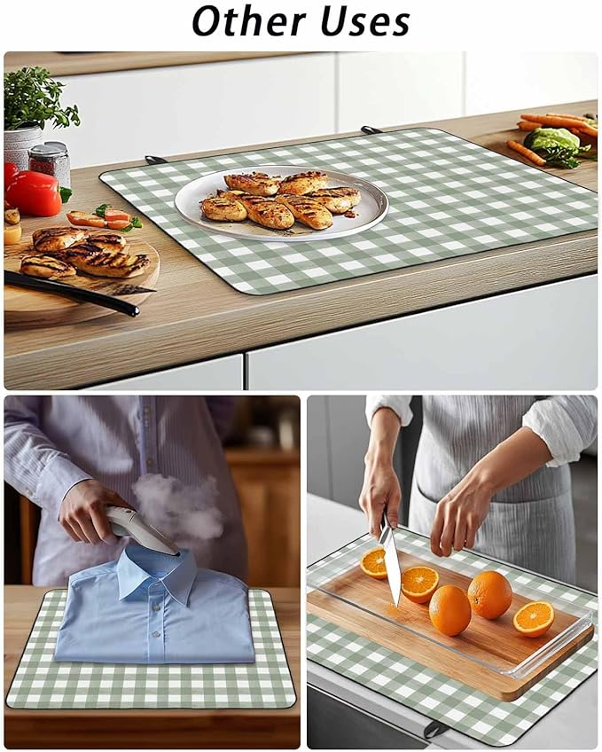 Stove Top Covers for Electric Stove 36x21 Inches, Sage Green Buffalo Plaid HeatResistant Glass Cooktop Protector, Country Green White Checker Modern Ceramic Stovetop Countertop Covers Mat, Oven Cover