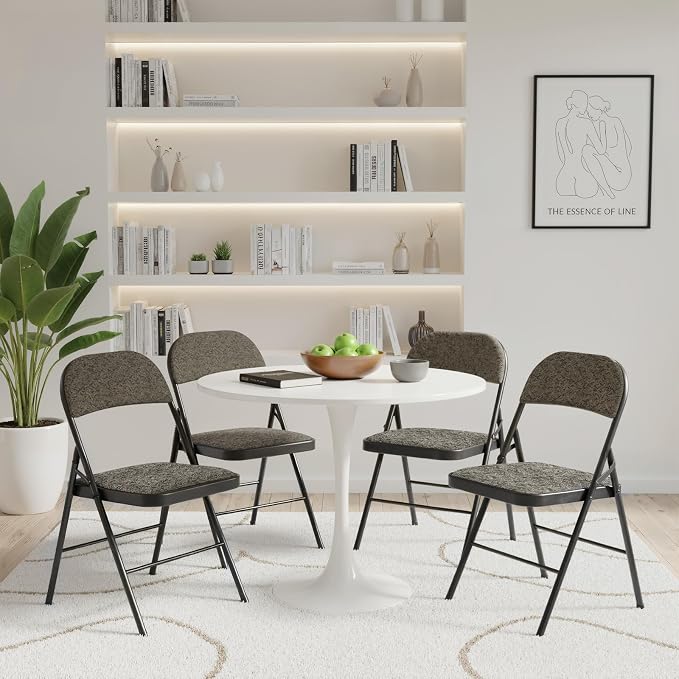 DUMOS 10 Pack Folding Chairs with Padded Cushion and Back - Fabric Stackable Portable Dining Chairs Set, for Home and Office, Conference, Wedding, Party, Patio, Garden, for Indoor Outdoor, Black Grey