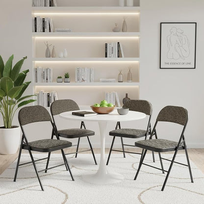 DUMOS 2 Pack Folding Chairs with Padded Cushion and Back - Fabric Stackable Portable Dining Chairs Set, for Home and Office, Conference, Wedding, Party, Patio, Garden, for Indoor Outdoor, Black Grey