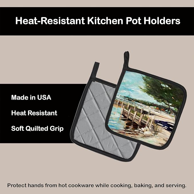 Caroline's Treasures JMK1273PTHD at The Pier Sailboats Pair of Pot Holders Kitchen Heat Resistant Pot Holders Sets Oven Hot Pads for Cooking Baking BBQ, 7 1/2 x 7 1/2