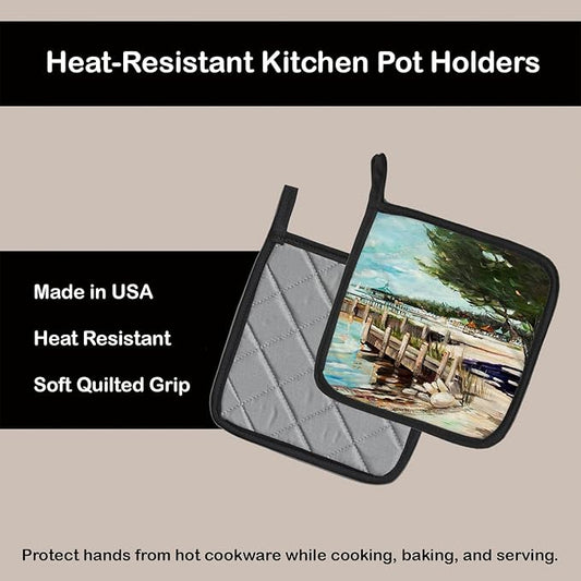 Caroline's Treasures JMK1273PTHD at The Pier Sailboats Pair of Pot Holders Kitchen Heat Resistant Pot Holders Sets Oven Hot Pads for Cooking Baking BBQ, 7 1/2 x 7 1/2