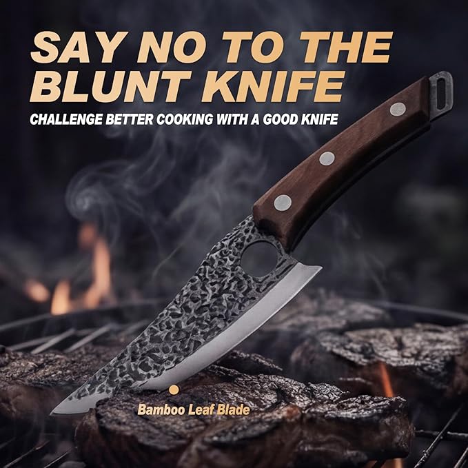 Viking Knife, Butcher Knife Hand Forged Boning Knives, Japanese Paring knives Kitchen Chopping for Meat Cutting Chefs Cleaver Camping Cooking, BBQ, Gifts for Men