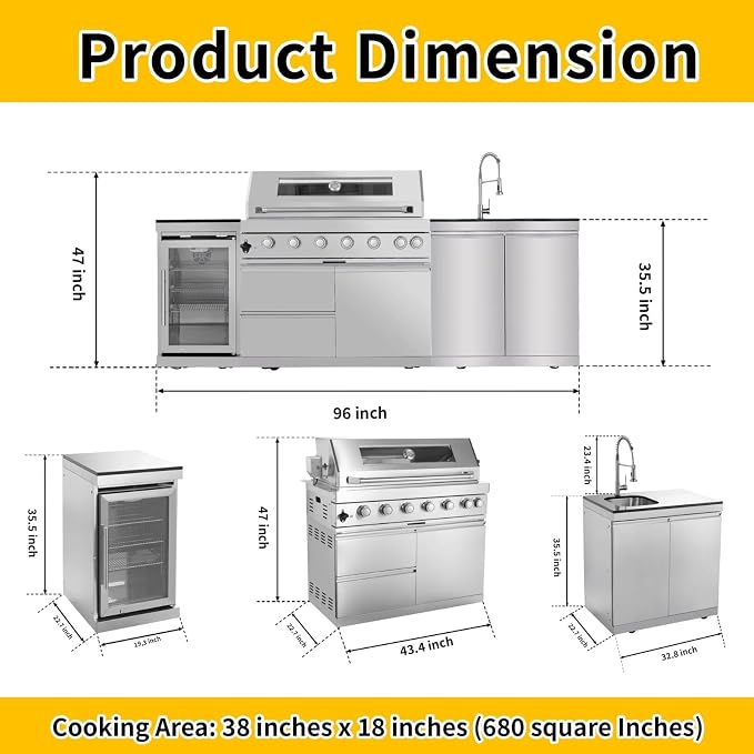Modular Outdoor Kitchen Island, Weatherproof BBQ Pod with Grill & Sink, Outdoor Cooking Station for New Homeowner, Small Patio & Backyard Grilling