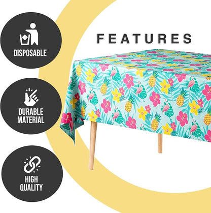 Exquisite 66% Thicker Summer Tablecloth 12 Pack - Luau Hawaiian Tropical Plastic Tablecloth Rectangle 54x108 Inch - Disposable Table Cover - Flamingo Pineapple Palm Leaf Beach Pool Tiki Aloha Party