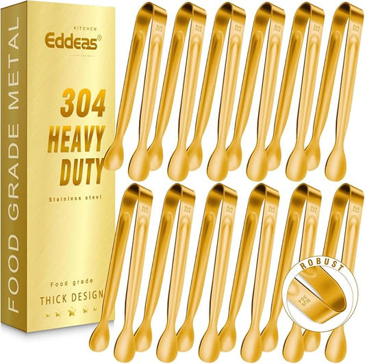 12 PCS Small Serving Tongs, 6" Mini Gold Sugar Tongs, Stainless steel Small Kitchen Tiny Food Tongs for Serving Food, Coffee Bar, Tea Party, Desserts Party and Ice Bucket