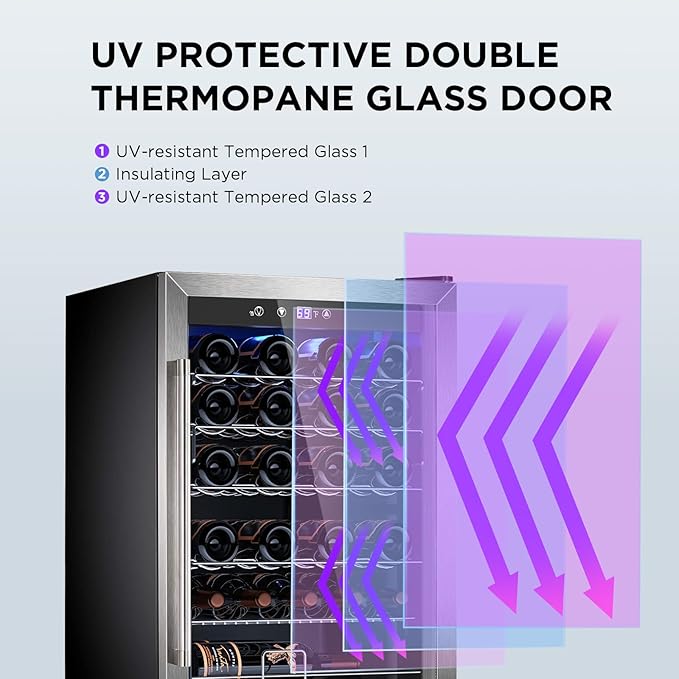 Electactic 4.4 Cu.ft Wine Cooler Refrigerator, 37 Bottle Freestanding Cabinet Wine Cellars, Wine Fridge with Glass Door for Home Use, Protecting Your Reds, Silver