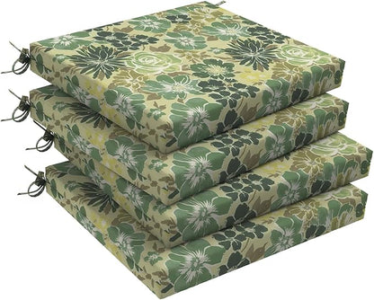 DYTXIII Set of 4 Outdoor Chair Cushions, Water Resistant 18.5"x16"x2" Square Seat Cushion for Patio Dining Chairs, High-Density Replacement Pads for Indoor Outdoor Furniture - Green Rose