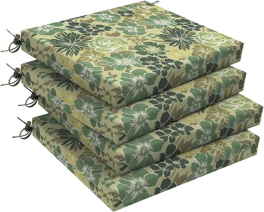 DYTXIII Set of 4 Outdoor Chair Cushions, Water Resistant 18.5"x16"x2" Square Seat Cushion for Patio Dining Chairs, High-Density Replacement Pads for Indoor Outdoor Furniture - Green Rose
