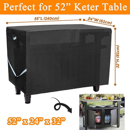 Outdoor Prep Table Cover-55" x 24" x 32" Heavy Duty Waterproof Grill Cover Compatible with Keter Unity Portable Table,Patio Kitchen Prep/Work Table,UV Resistance Grill Cart Serving Bar Cabinet Cover ﻿