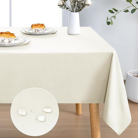 DWCN Rectangle Tablecloth - 70 x 90 Inch - Waterproof Stain and Wrinkle Resistant Washable Table Cloth, Decorative Fabric Table Cover for Kitchen Dining Room Party and Outdoor Use, Ivory