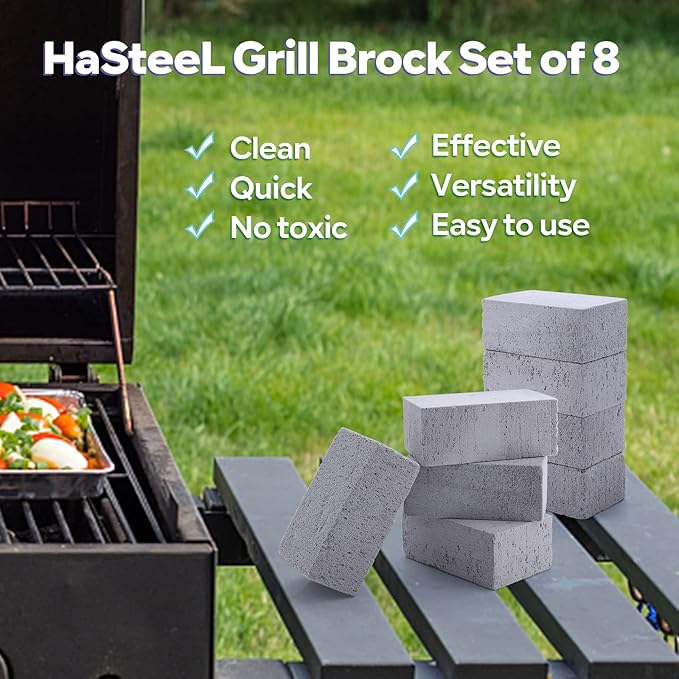 HaSteeL Grill Cleaning Brick, Griddle Pumice Stone for Removing Stains Kit of 8, Commercial Grade Grill Block Cleaner Accessories for Flat Top, Racks, Cast Iron, Sink, Effective & Reusable Clean Tool