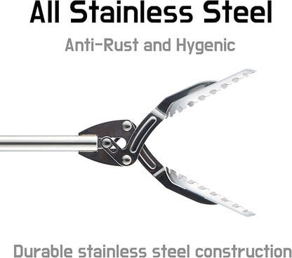 FTH All Stainless Steel Grabber Reacher Pickup Tool Heavy Duty Trash Picker Log BBQ Fireplace pits Snake Tongs