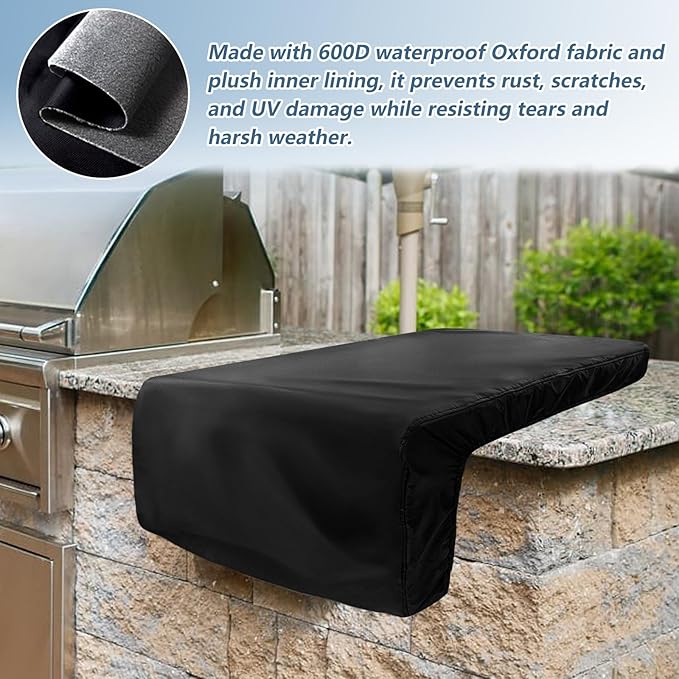 Cover for Turbo Teppanyaki Griddle Built-in,Heavy Duty 600D Waterproof Outdoor Grill Burner Cover with Plush Lining,26''L x 32''W x 13''H,Black