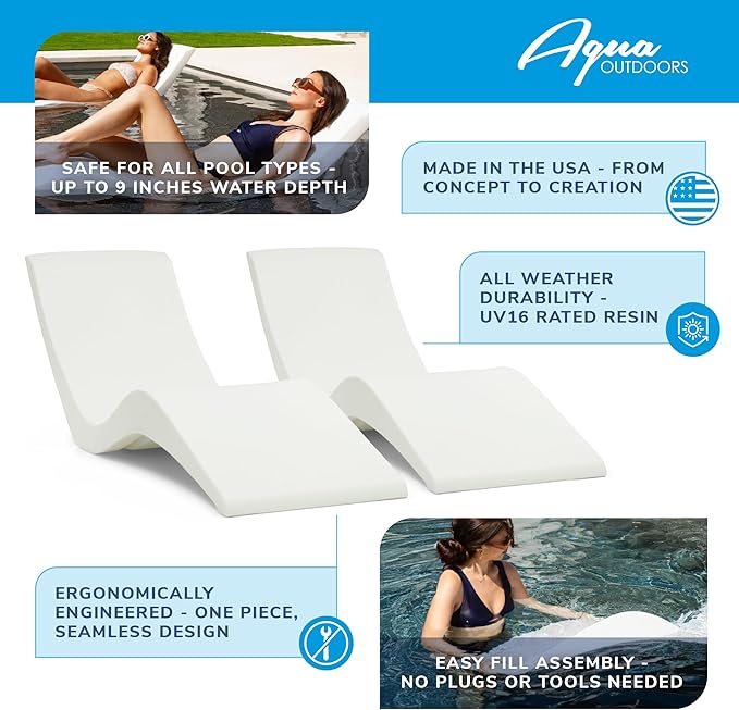 Aqua Outdoors- in-Pool Chaise Lounger - Pool & Sun Shelf Lounge Chair Designed for Water Depths Up to 9”-Compatible with All Types - Poolside & Sun Deck Tanning - Set of 2 - Sandstone Granite