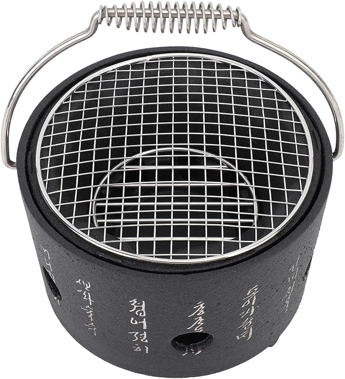 KIMISS Portable BBQ Charcoal Stove, Multifunctional Aluminum & Stainless Steel Grill with Carrying Handle - Ideal for Camping, Tea Making, and Outdoor Barbecue (S)