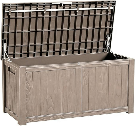 160 Gallon Deck Box, Heavy-Duty Double-Wall Outdoor Storage Box Waterproof for Patio Furniture Cushions & Garden Tools, Lockable Resin Storage Bench with Piston Hinge, Gray