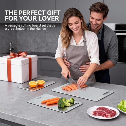 Titanium Cutting Board, 100% Pure Titanium Cutting Boards for Kitchen, Double-Sided Non-Toxic Cutting Board, Ideal for Slicing and Dicing Meats, Features Handle, Dishwasher Safe,13"L*8"W（silver）