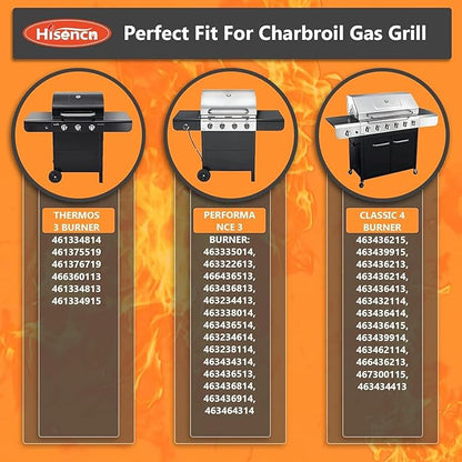 Hisencn Grill Replacement Parts for Charbroil 463436215, 463436214, 463436213, 463439915, 467300115, 463439914, 461372517, G432-Y700-W1, G432-0078-W1, Grill Burner, Heat Plate, Crossover Tube