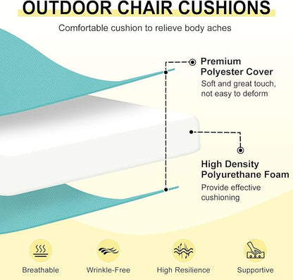 downluxe Outdoor Chair Cushions Set of 6 for Patio Furniture, Water-Resistant Square Corner Patio Chair Cushions with Ties, High Density Foam Outdoor Seat Cushion, 18.5" X 16" X 3", Teal