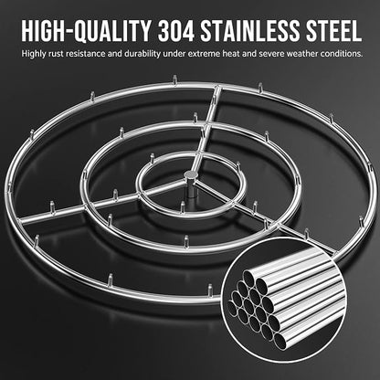 Skyflame 30-Inch Round Stainless Steel Fire Pit Jet Burner Ring | High Flame, Flame Jet Nozzles, 435,000 BTU, for Liquid Propane/Natural Gas DIY Fire Pit