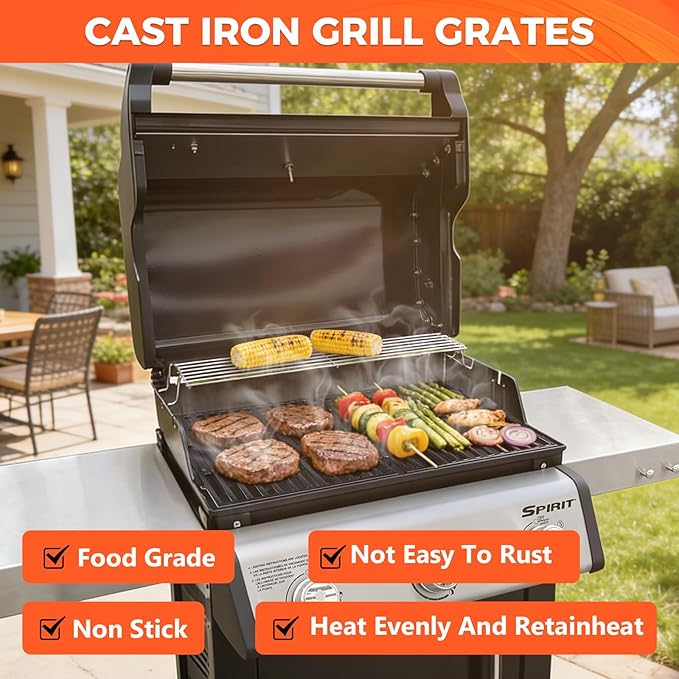 17.5" Grill Grates for Weber Spirit 300, Grill Parts for Weber Spirit E310 & GS4 Spirit II 300 Series, Spirit II E310, Spirit 2 E310, Genesis Silver/Gold B & C,Porcelain Enameled Cast Iron Grate 7638