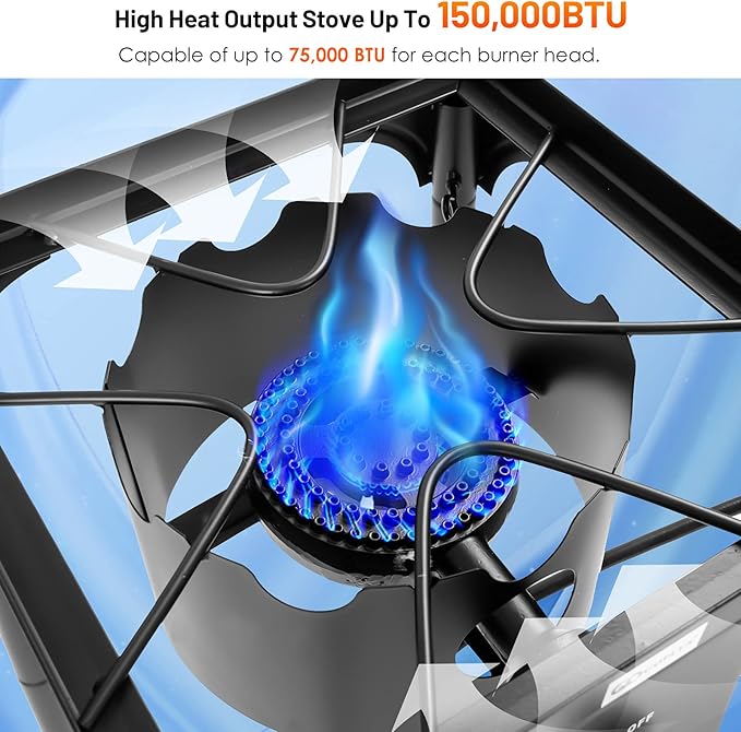 Giantex Outdoor Double Burner Stove, High Pressure 2 Burner Stand Max. 150,000 BTU total, 0-20 PSI Regulator Detachable Legs, Portable Dual Propane Grill Burner Stove for Camping Picnic Cookout