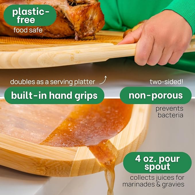 24 Inch Organic Bamboo Extra Large Carving Board with Lifetime Replacements - 2XL Meat Cutting Board and Wooden Butcher Block with Pour Spout, Turkey Platter for Christmas Holiday Essentials
