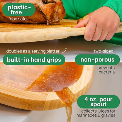24 Inch Organic Bamboo Extra Large Carving Board with Lifetime Replacements - 2XL Meat Cutting Board and Wooden Butcher Block with Pour Spout, Turkey Platter for Christmas Holiday Essentials