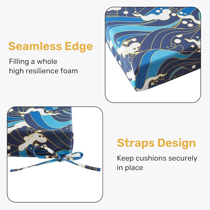Outdoor Chair Cushions, Set of 4, 24"*24"*4", Water Resistant, Blue/Waves