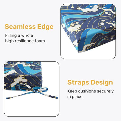 Outdoor Chair Cushions, Set of 4, 24"*24"*4", Water Resistant, Blue/Waves