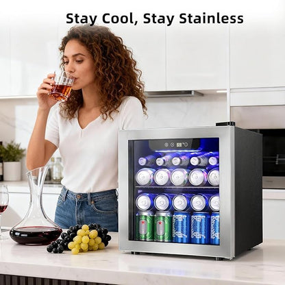 Antarctic Star 48 Can Mini Beverage Refrigerator, 1.3 Cu.Ft Compact Drink Cooler with Glass Door, Adjustable Temp 40-61°F, Quiet Freestanding Wine & Soda Cooler for Home Office Dorm, LED Lit