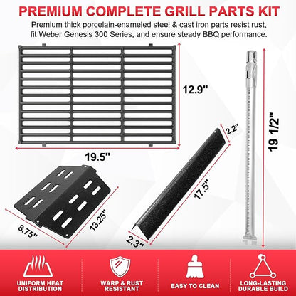 Grill Parts Kit for Weber Genesis 300 310 330 Genesis E330 E310 S310 S330 EP330 S320 E320 Grill Parts 17.5" Flavorizer Bars, Genesis 7528 Grates Heat Deflector Grill Parts Kit, 3Pcs 62752 Burner Tube
