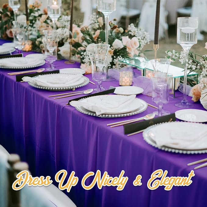 BRILLMAX 8 Pack Purple Tablecloths 60x102 Inch for 6ft Rectangle Tables | 150 GSM Polyester Fabric, 15" Standard Drop, Water, Stain & Wrinkle Resistant Cloth Cover for Wedding Reception Banquet Party