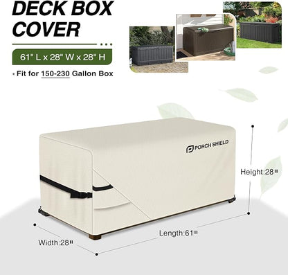 Porch Shield Patio Deck Box Storage Cover - 600D Outdoor Waterproof Cover for 150-230 Gallon Box Tear Resistant Rectangular Fire Pit Table Covers 61 x 28 x28 inch Beige