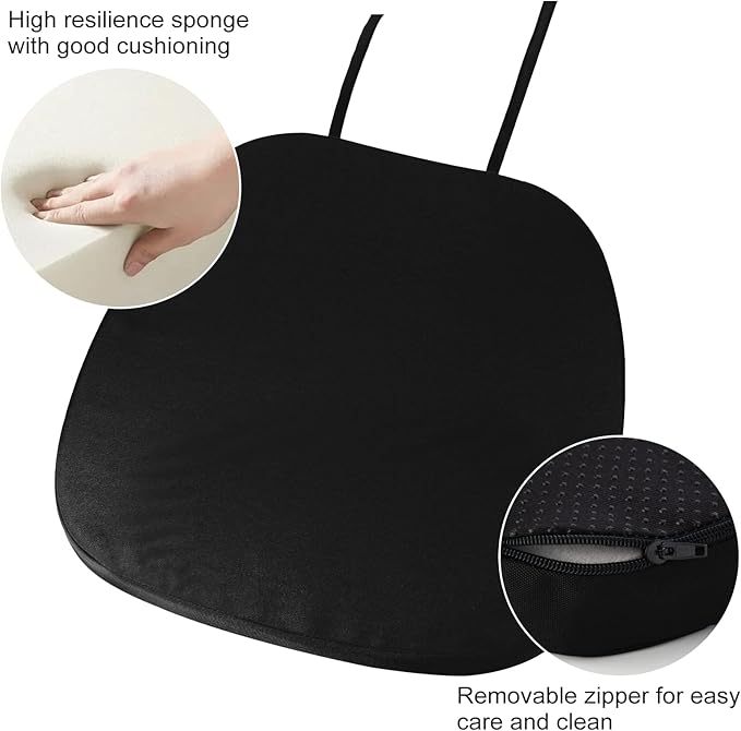 GUEGLSA Outdoor Metal Chair Seat Cushions 14x14 inch, Waterproof Non Slip Dining Chair Pad with Ties, U Shaped Metal Chair Cushion for Patio Home Kitchen Dining Chair, Set of 2, Black