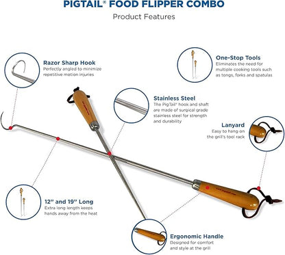 Jaccard Pigtail Food Flipper, Hardwood Handle/Stainless Steel, Combo (Blister Pack)