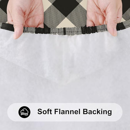 Smiry Rectangle Picnic Table Cloth, Elastic Waterproof Fitted Vinyl Tablecloths, Flannel Backed Buffalo Plaid Table Covers for Dining, Camping, Outdoor (Black and Beige, 30" x 48")