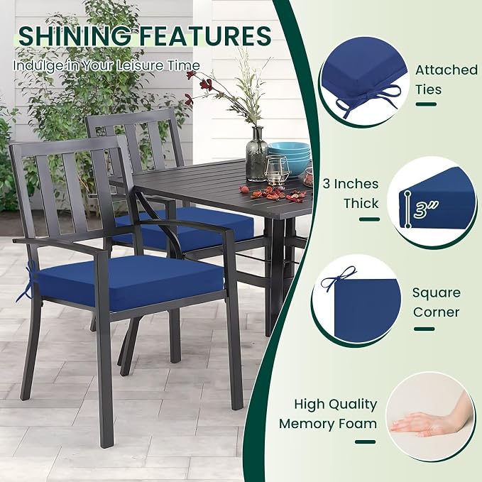 HARBOREST Outdoor Chair Cushions Set of 4, Water Resistant Patio Chair Cushions with Ties, Square Corner Outdoor Seat Cushions for Patio Furniture, 18.5"x16"x3", Royal Blue