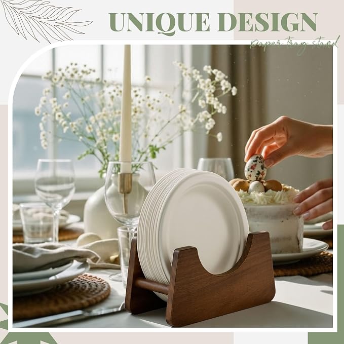 LemonRoad 3 Pack Acacia Wood Paper Plate Holder, Plate Dispenser for 7-12 Inch Plates, Space Saving Kitchen & Rv Organizer for Countertop, Pantry, Buffet, Outdoor Party & Camping Storage Rack