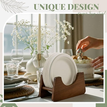 LemonRoad 3 Pack Acacia Wood Paper Plate Holder, Plate Dispenser for 7-12 Inch Plates, Space Saving Kitchen & Rv Organizer for Countertop, Pantry, Buffet, Outdoor Party & Camping Storage Rack