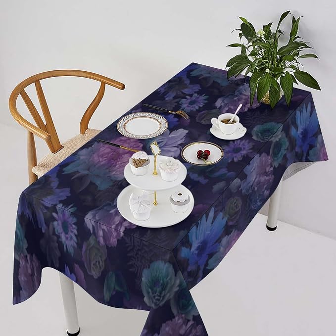 Vintage Flower Tablecloth, Gothic Garden Dark Florals Rustic Roses Boho Botanical Plant Water Resistant Wipeable Table Cover for Picnic Party Holiday Kitchen Dinner Table 55"x55"