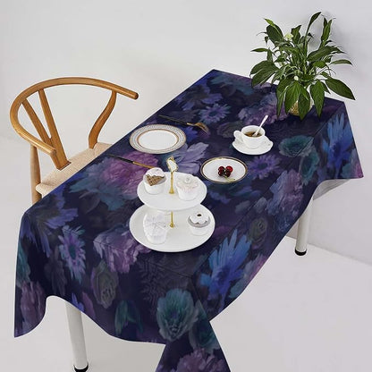 Vintage Flower Tablecloth, Gothic Garden Dark Florals Rustic Roses Boho Botanical Plant Water Resistant Wipeable Table Cover for Picnic Party Holiday Kitchen Dinner Table 55"x55"