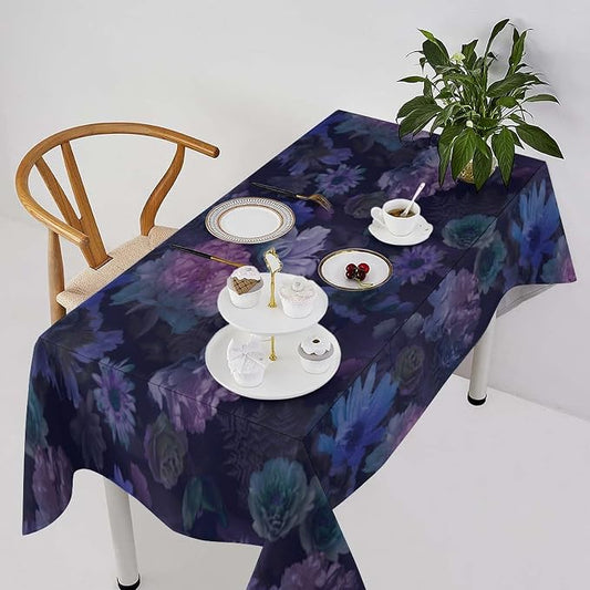 Vintage Flower Tablecloth, Gothic Garden Dark Florals Rustic Roses Boho Botanical Plant Water Resistant Wipeable Table Cover for Picnic Party Holiday Kitchen Dinner Table 55"x55"