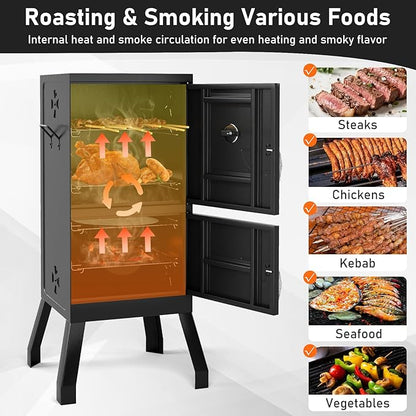 MAT EXPERT Vertical Charcoal Grills, 40" Multiple People BBQ Smoker Grill w/Removable Water Pan & Grill Grates, 4 Adjustable Air Dampers, Built-in Thermometer, Outdoor Charcoal Smoker for Backyard