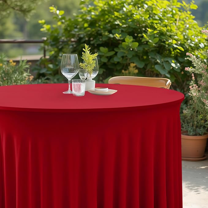 Red Tablecloths Spandex Table Covers for Christmas, 60 Inch Round,6 Pack | Spandex Table Skirts, For 5 Ft Bridal Shower Cake Table, Ruffle Design Banquets, Baby Showers, Parties,Wrinkle Resistant