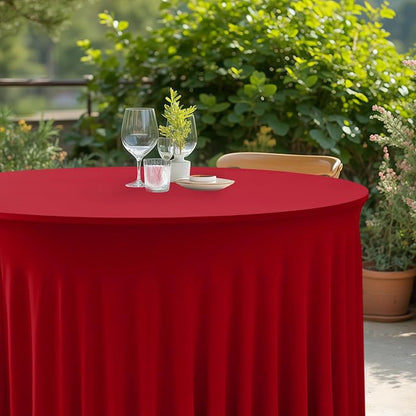 Red Tablecloths Spandex Table Covers for Christmas, 60 Inch Round,6 Pack | Spandex Table Skirts, For 5 Ft Bridal Shower Cake Table, Ruffle Design Banquets, Baby Showers, Parties,Wrinkle Resistant