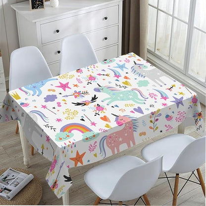 TKS MITLAN Unicorn Tablecloth Decor Rainbow Cute Doodle Fun Beautiful Cartoon Art Blue Flowers Leaf Table Cloth Dining Room Kitchen Table Cover 60" X 84" Oblong/Rectangle